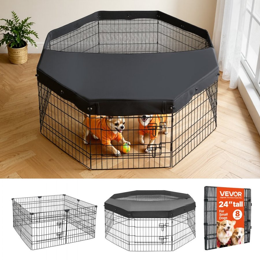 VEVOR Foldable Metal Dog Exercise Pen – 61 cm, 8 Panels