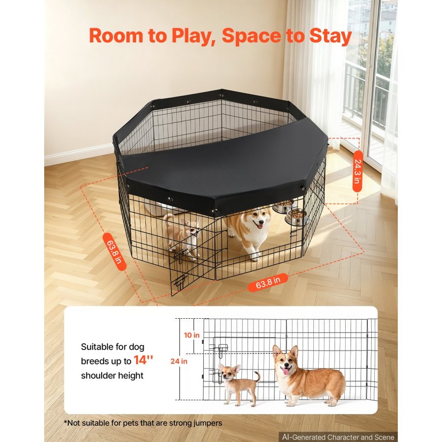 VEVOR Foldable Metal Dog Exercise Pen – 61 cm, 8 Panels