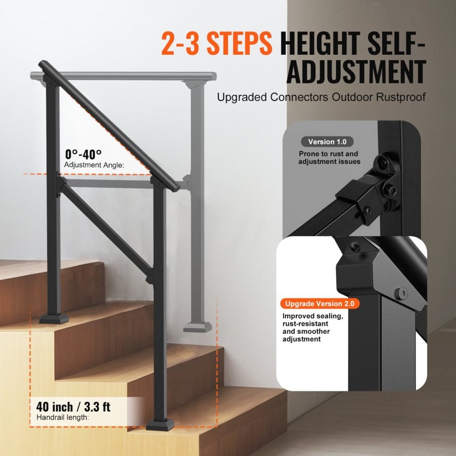 VEVOR Hand Rails for Porch – 1-2 Step, 220 LBS, 0-40 Degrees