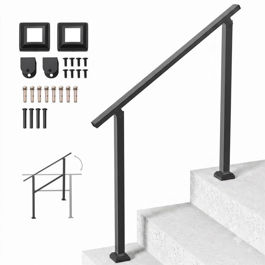 VEVOR Square Tube Handrail – 2-3 Step, 200-220 lb, 0°-40°