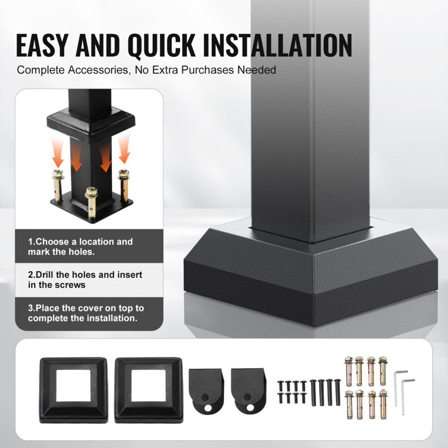 VEVOR Square Tube Handrail – 2-3 Step, 200-220 lb, 0°-40°