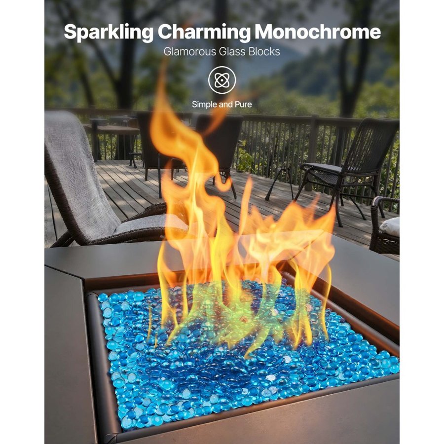 VEVOR Fire Glass, 10 lbs / 4.5 kg High-Temperature Resistant Fireplace Rocks, 3/4-Inch / 19.05 mm Reflective Firepit Glass Beads, High Luster Stone Landscaping for Fire Pit Table, Caribbean Blue