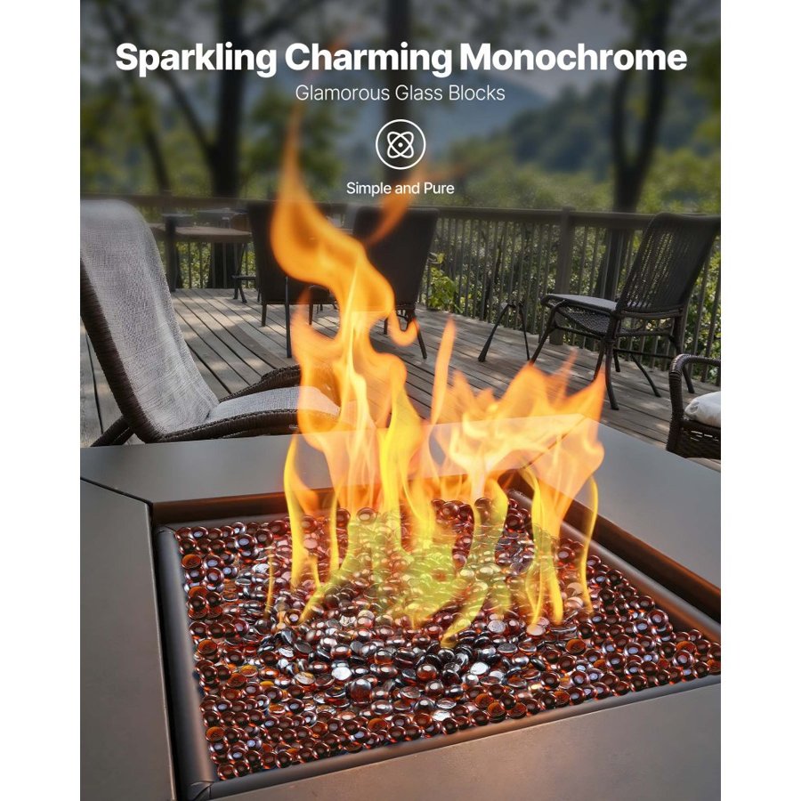 VEVOR Fire Glass, 10LBS / 4.5KG High-Temperature Resistant Fireplace Rocks, 3/4-Inch / 19.05 mm Reflective & Smokeless Firepit Glass Beads, High Luster Stone Landscaping for Fire Pit Table, Rich Amber