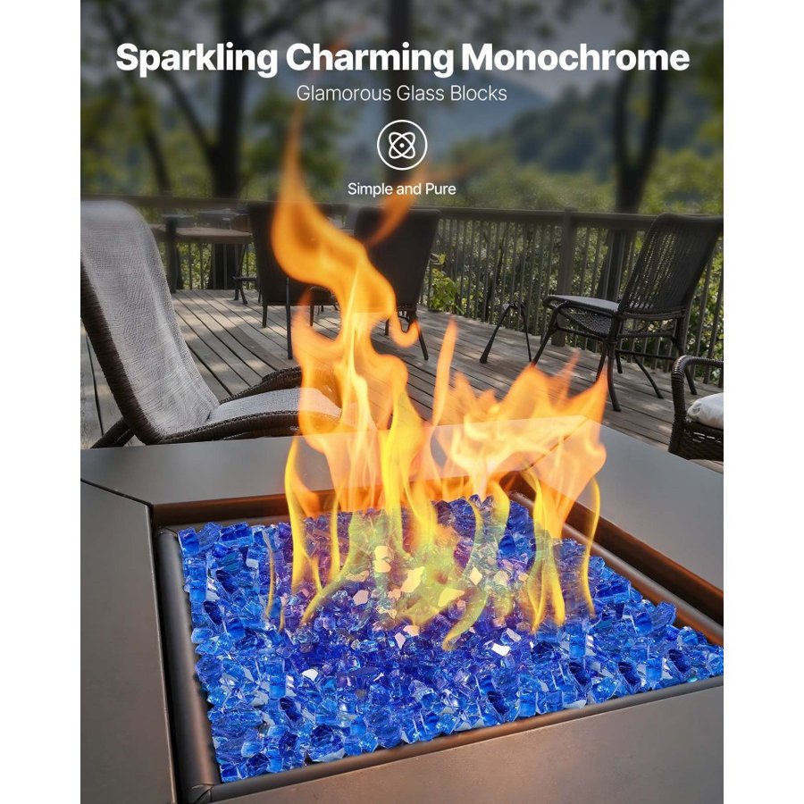 VEVOR Fire Glass, 20LBS / 9KG High-Temperature Resistant Fireplace Rocks, 1/2-Inch / 12.7 mm Reflective & Smokeless Firepit Glass Rock, High Luster Stone Landscaping for Fire Pit Table, Cobalt Blue