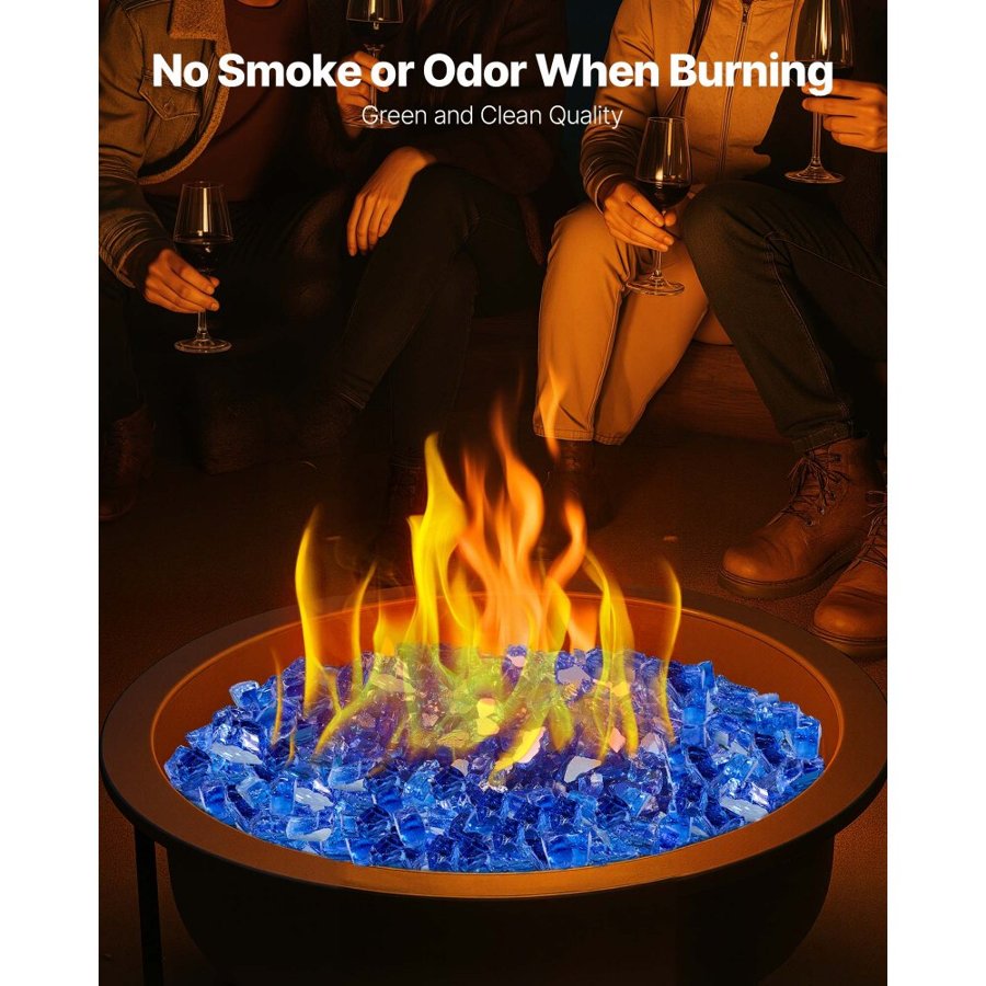VEVOR Fire Glass, 20LBS / 9KG High-Temperature Resistant Fireplace Rocks, 1/2-Inch / 12.7 mm Reflective & Smokeless Firepit Glass Rock, High Luster Stone Landscaping for Fire Pit Table, Cobalt Blue
