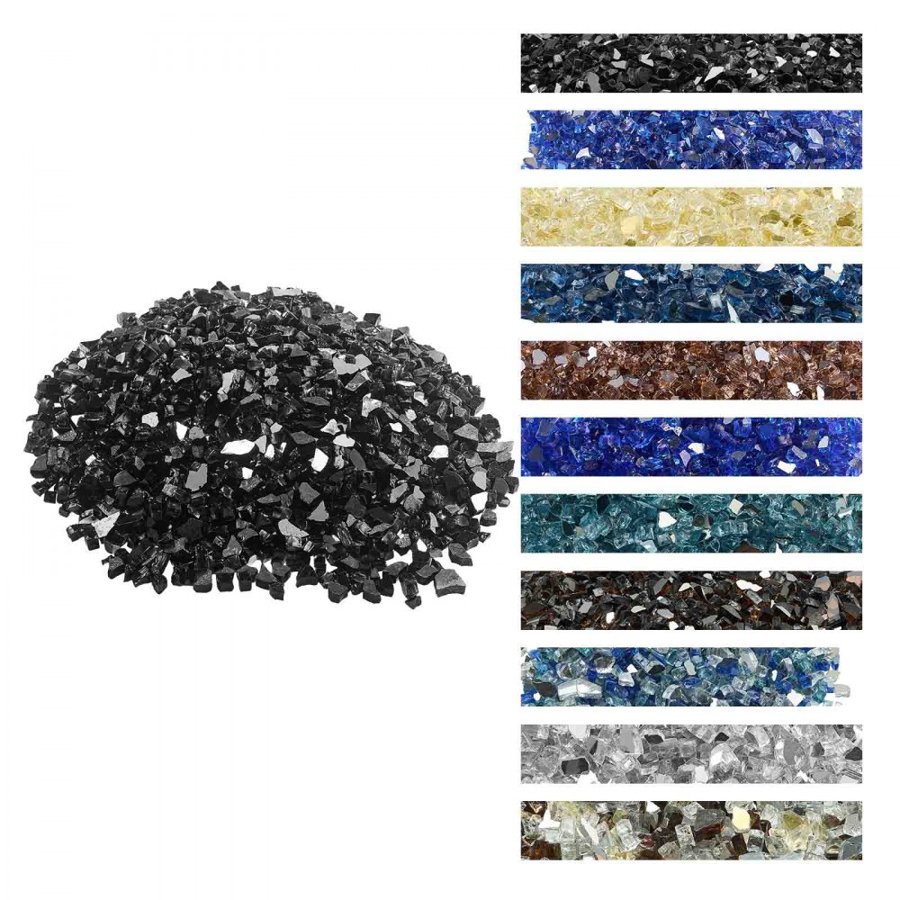 VEVOR Fire Glass, 20 LBS / 9.0 KG High-Temperature Resistant Fireplace Rocks, 1/2-Inch / 12.7 mm Reflective & Smokeless Firepit Glass Rock, High Luster Stone Landscaping for Fire Pit Table, Black