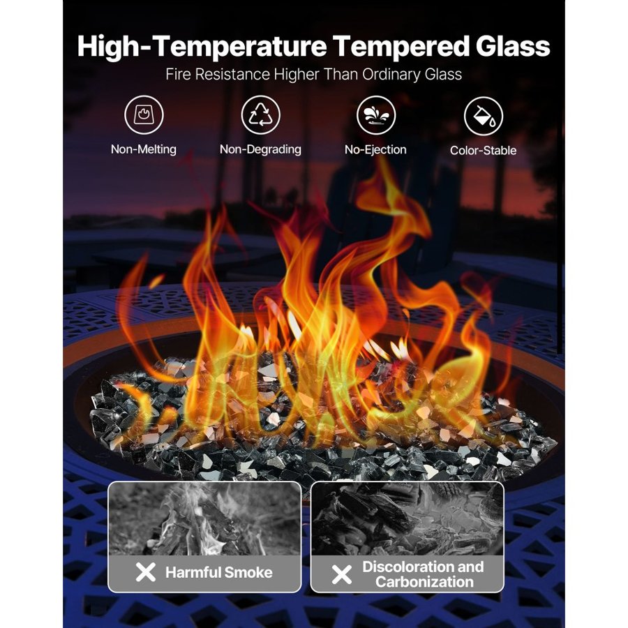VEVOR Black Fire Glass for Fire Pit – 10 lbs / 1/2-In. Rocks