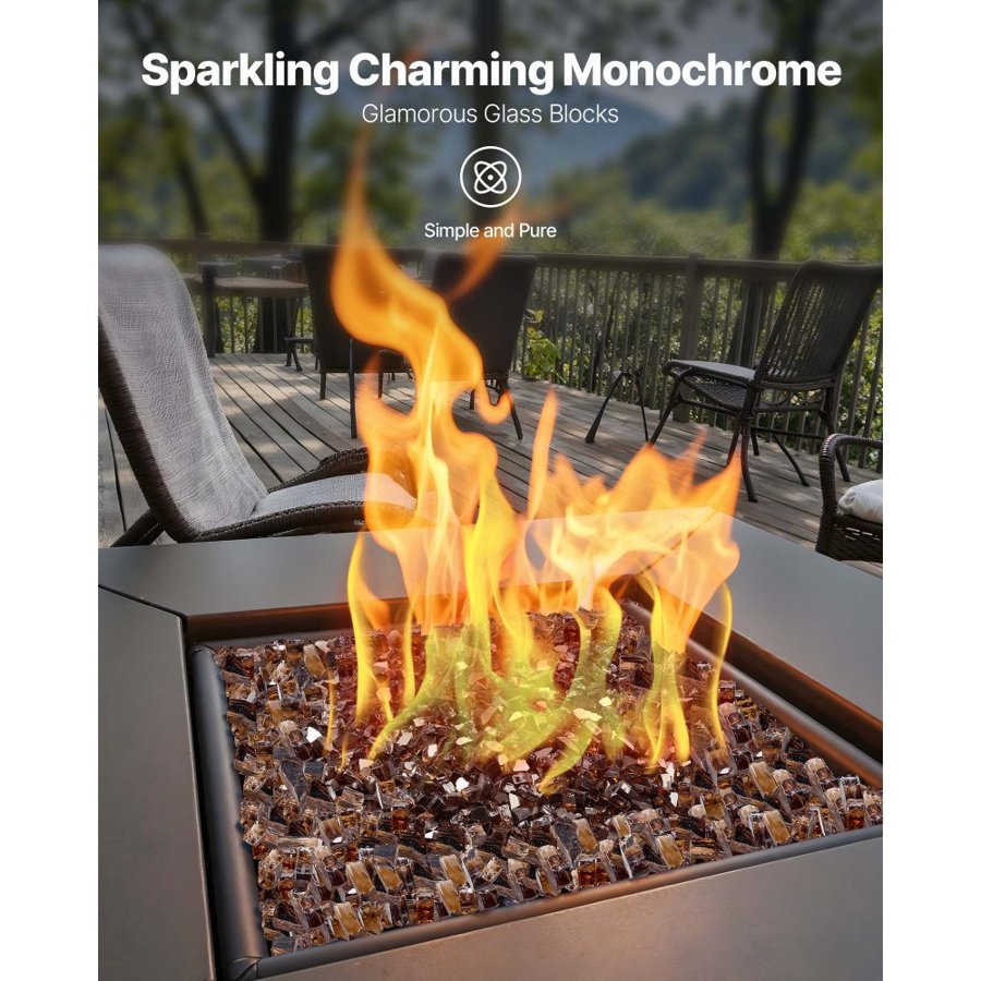 VEVOR Fire Glass, 10 LBS / 4.5 KG High-Temperature Resistant Fireplace Rocks, 1/2-Inch / 12.7 mm Reflective & Smokeless Firepit Glass Rock, High Luster Stone Landscaping for Fire Pit Table, Copper