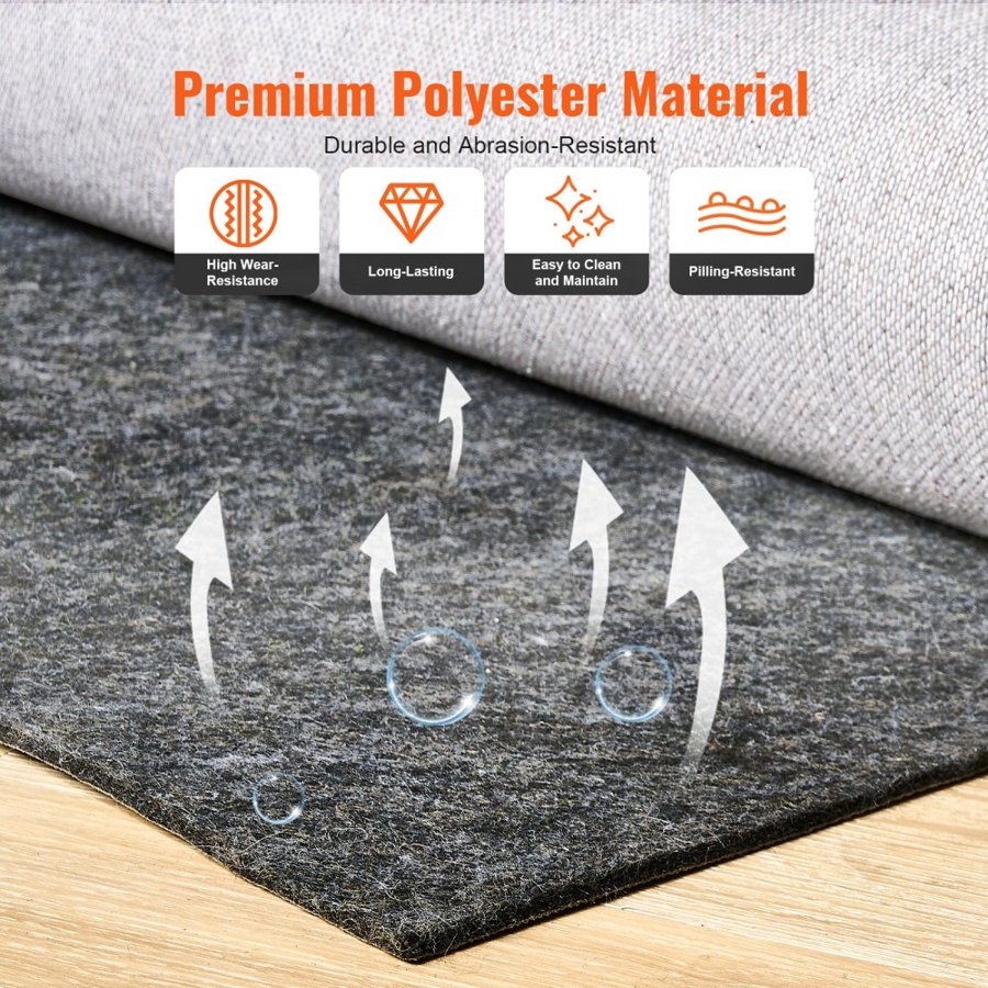VEVOR - Slip-Resistant Rug Pad - Protective Cushioning Carpet Pad - 9' x 12' - 1/4"Thick - Dual Surface - Polyester Felt + Latex - Gray - 10-11㎡ Area Carpet Padding Rug Cushion Safe for All Floors