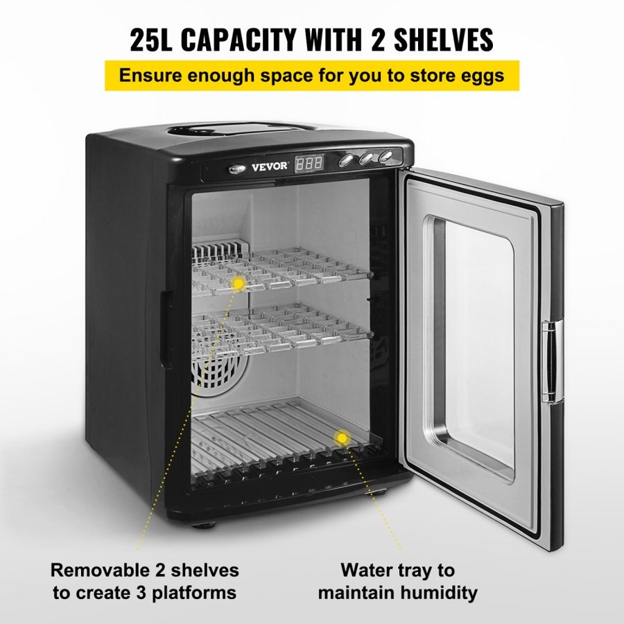 VEVOR Black Reptile Incubator 25L Scientific Lab Incubator Digital Incubator Cooling and Heating 5-42°C Reptile Egg Incubator 12V/110V Work for Small Reptiles