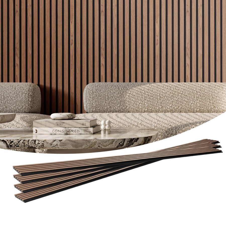 VEVOR Wood Slat Acoustic Panels, 7.9 x 94.5 inch, MDF Accent Wooden Wall Panels for Modern Interior Wall, Faux Wood Wall Board Panels for Stylish Decor and Noise Reduction, Walnut