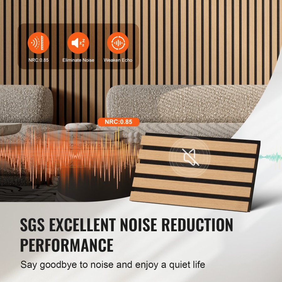VEVOR Wood Slat Acoustic Panels, 7.9 x 94.5 inch, MDF Accent Wooden Wall Panels for Modern Interior Wall Decor, Faux Wood Wall Board Panels for Noise Reduction, Light Oak