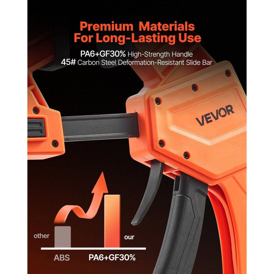 VEVOR Bar Clamps for Woodworking, 2-Pack 30.48 cm One-Handed Clamp/Spreader, Quick-Grip F-Clamp with 154 kg Load Limit, Premium Plastic and Carbon Steel, for Woodworking Metal working, Orange + Black