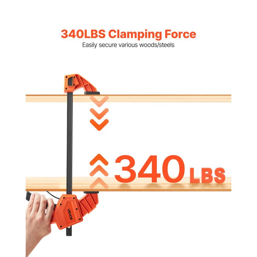 VEVOR Bar Clamps for Woodworking, 2-Pack 30.48 cm One-Handed Clamp/Spreader, Quick-Grip F-Clamp with 154 kg Load Limit, Premium Plastic and Carbon Steel, for Woodworking Metal working, Orange + Black