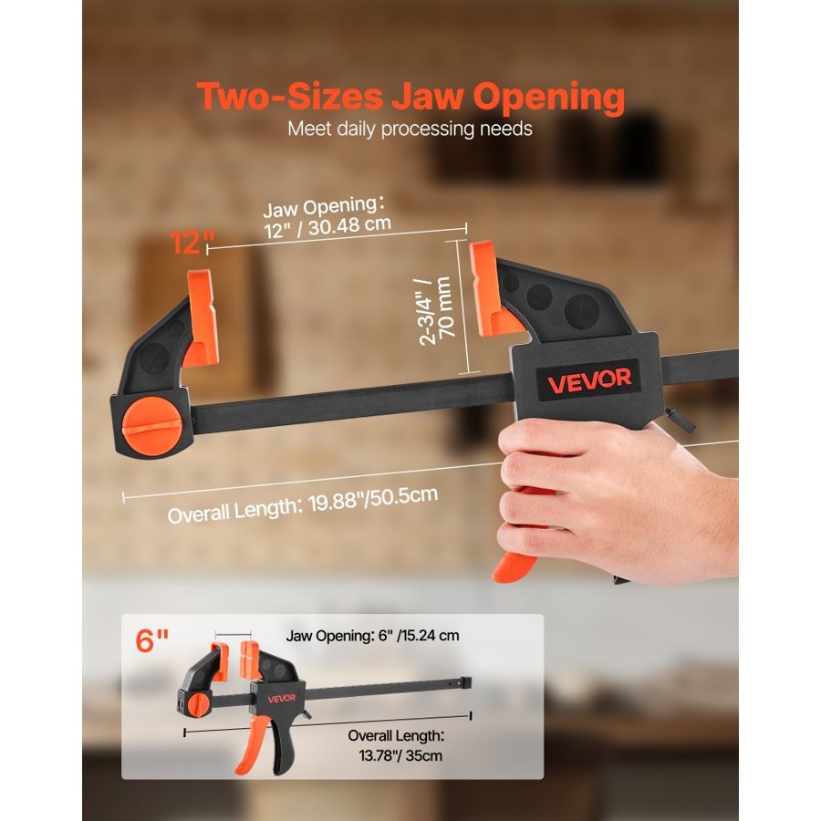VEVOR Woodworking Spreaders – 12" & 6", 4-Pack Clamp Set