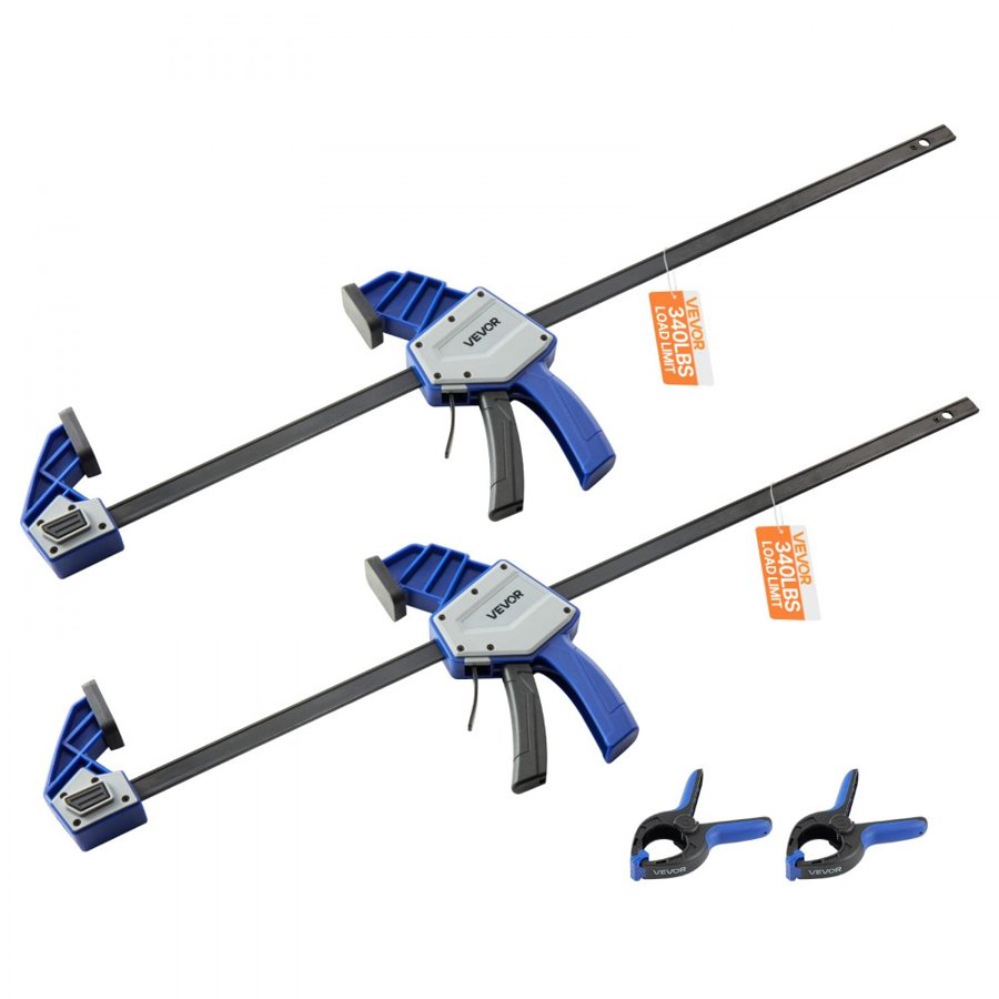 VEVOR Bar Clamps for Woodworking, 2-Pack 60.96 cm One-Handed Clamp/Spreader, Quick-Grip F-Clamp with 154 kg Load Limit, Premium Plastic and Carbon Steel, for Woodworking Metal working, Blue + Black