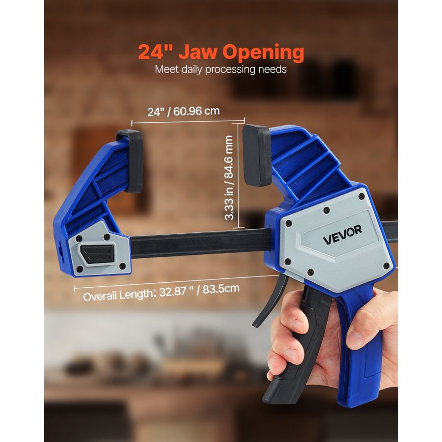 VEVOR Bar Clamps for Woodworking, 2-Pack 60.96 cm One-Handed Clamp/Spreader, Quick-Grip F-Clamp with 154 kg Load Limit, Premium Plastic and Carbon Steel, for Woodworking Metal working, Blue + Black