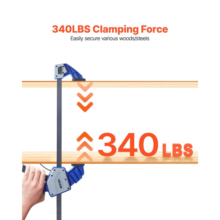 VEVOR Bar Clamps for Woodworking, 2-Pack 60.96 cm One-Handed Clamp/Spreader, Quick-Grip F-Clamp with 154 kg Load Limit, Premium Plastic and Carbon Steel, for Woodworking Metal working, Blue + Black
