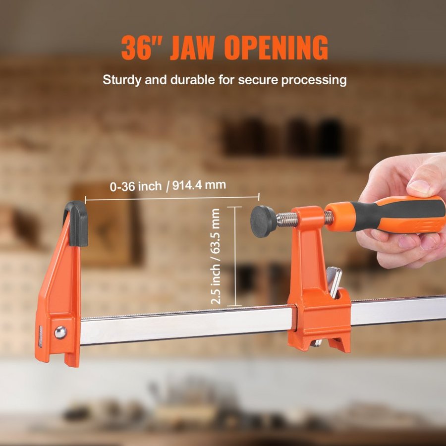 VEVOR Bar Clamps for Woodworking, 2-Pack 914.4 mm Clamp/Spreader, Quick-Change F Clamp with 600 lbs Load Limit, 63.5 mm Throat Depth, Cast Iron and Carbon Steel, Wood Clamps for Woodworking Metal Working