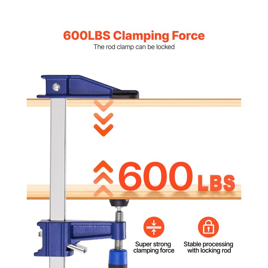 VEVOR 36-Inch Bar Clamp — 600lbs Capacity & Cast Iron Jaws