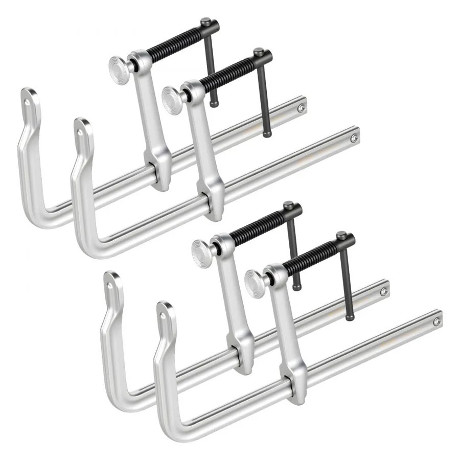 VEVOR Bar Clamps for Woodworking, 4-Pack, 30.48 cm Opening, 12 cm Throat Depth, 545 kg Load Limit, Sturdy Steel Forging and Casting, with Swivel Jaw and T-Handle, for Wood Working and Metal Working