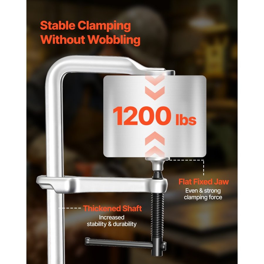 VEVOR Bar Clamps for Woodworking, 4-Pack, 30.48 cm Opening, 12 cm Throat Depth, 545 kg Load Limit, Sturdy Steel Forging and Casting, with Swivel Jaw and T-Handle, for Wood Working and Metal Working