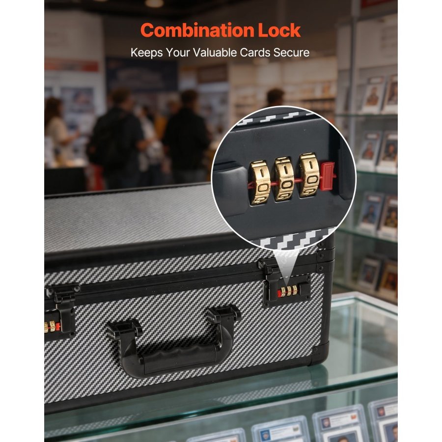 VEVOR Graded Card Case 4 Row 162 PSA Slab Storage Box with Combination Lock, Baseball Sports Trading Cards Holder Collector with 12 Dividers, Holds 130 SGC 115 BGS 585 Top Loaders & 999+ Loose Cards