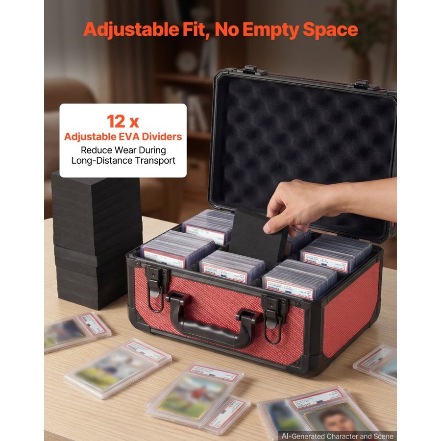 VEVOR Graded Card Case 3 Row 96 PSA Slab Storage Box with Secure Lock, Baseball Sports Trading Cards Holder Collector with 12 Dividers, Key, Holds 76 SGC 68 BGS 348 Top Loaders and 999+ Loose Cards