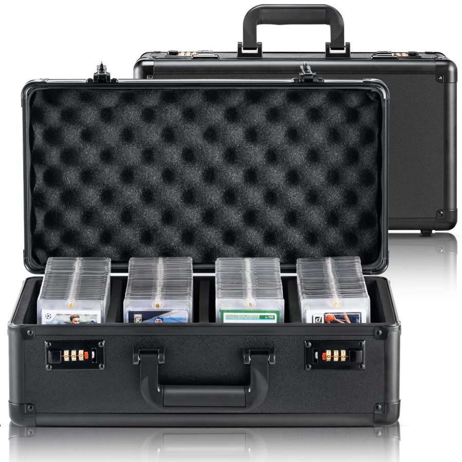VEVOR Graded Card Storage Box, 4 Slots, Graded Sports Cards Holder Carrying Case with Coded Lock Foam Dividers, for 108 PSA Graded Cards 76 BGS Cards 84 SGC Cards 388 Top Loaders or 999+ Loose Cards
