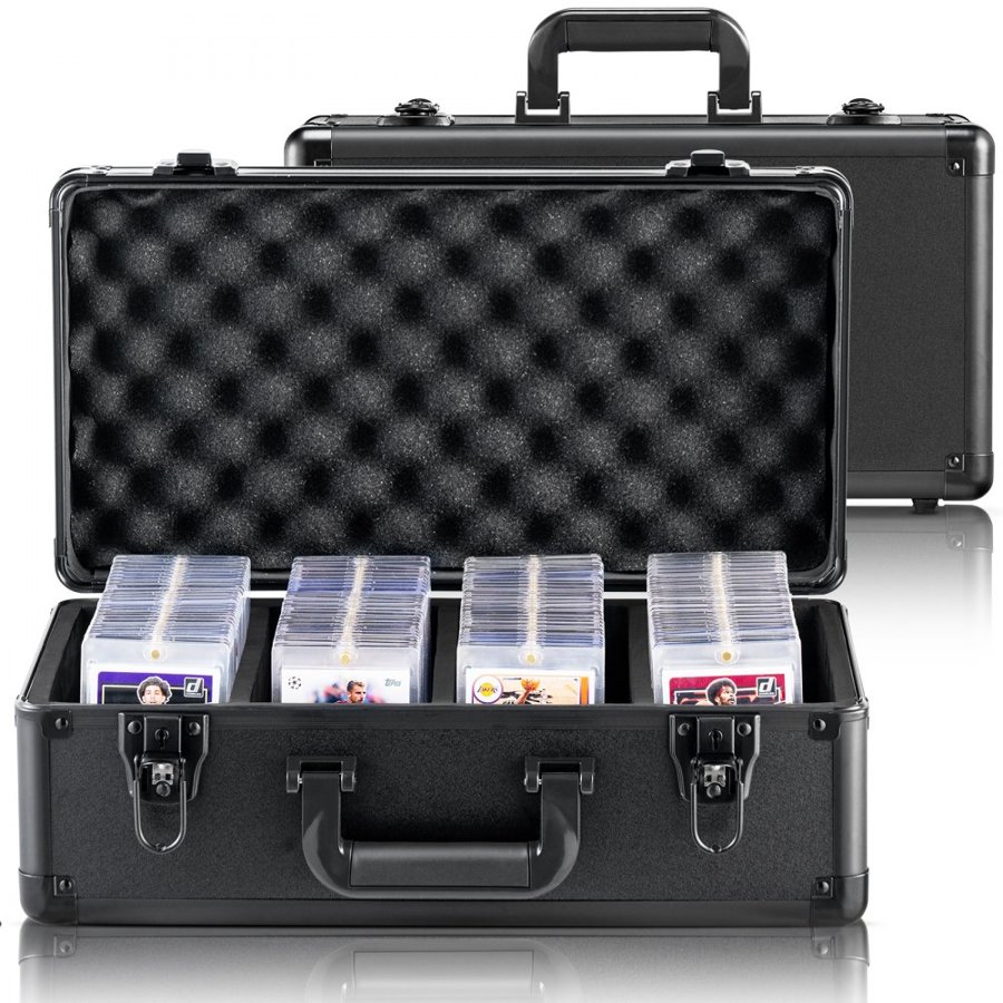 VEVOR Graded Card Storage Box, 4 Slots, Graded Sports Cards Holder Carrying Case with Key Lock Foam Dividers, for 96 PSA Graded Cards 68 BGS Cards 76 SGC Cards 348 Top Loaders or 999+ Loose Cards