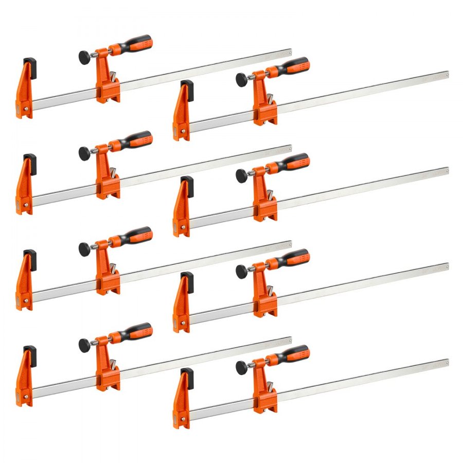 VEVOR Bar Clamps for Woodworking, 8-Pack, 60.96 cm Opening F Clamps, 272 kg Load Limit, with Plastic Pad and Self-Locking Design, Premium Cast Iron and Carbon Steel, for Wood Working and Metal Working