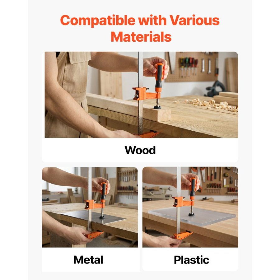 VEVOR Bar Clamps for Woodworking, 8-Pack, 60.96 cm Opening F Clamps, 272 kg Load Limit, with Plastic Pad and Self-Locking Design, Premium Cast Iron and Carbon Steel, for Wood Working and Metal Working