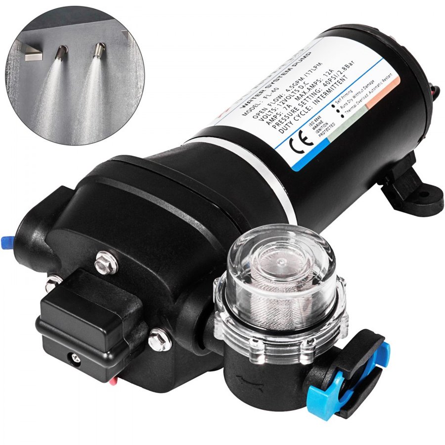 VEVOR 12V Water Pressure Diaphragm Pump – FL-40, 40PSI