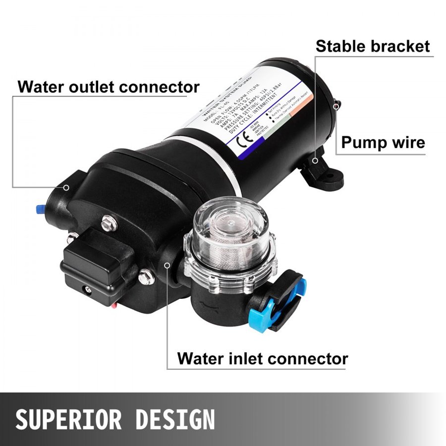 VEVOR 12V Water Pressure Diaphragm Pump – FL-40, 40PSI