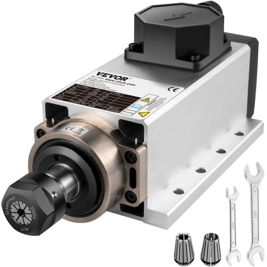 VEVOR Air Cooled Spindle Motor 2.2KW CNC Spindle Motor 220V Square Air Cooled Spindle Motor ER20 Collet 24000 RPM CNC Spindle 6A Spindle Motor 400 Hz for CNC Router Engraving Milling Machine