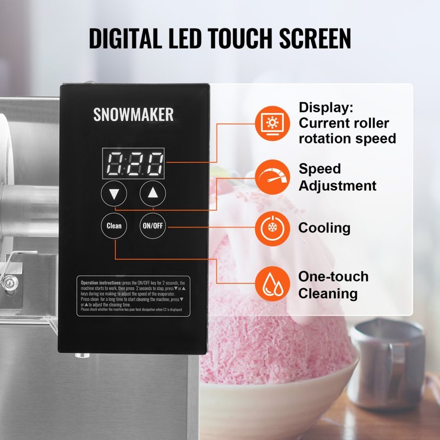 VEVOR Commercial Snowflake Ice Machine, 397LBS/24H Snowflake Ice Maker, Stainless Steel Ice Shaver Machine, Electric Snow Cone Maker, Air Cooling System for Rapid Heat Dissipation, for Bakery, Cafe