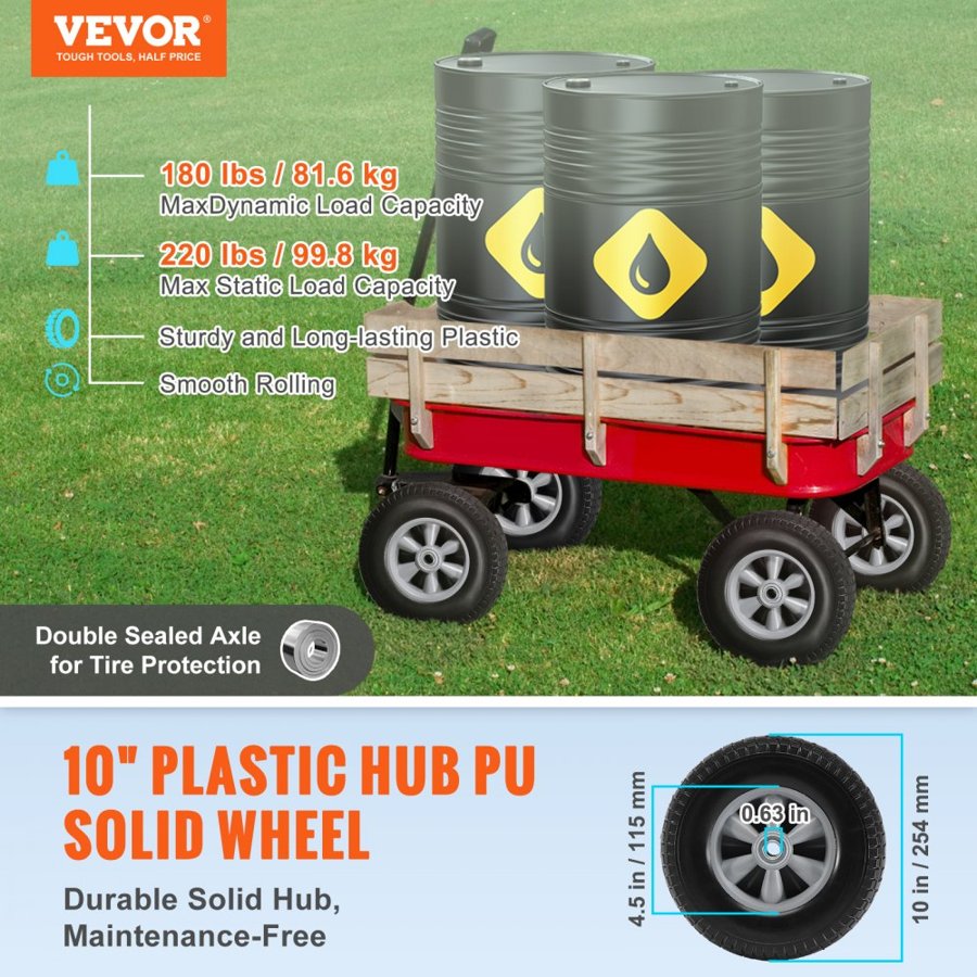 VEVOR Solid PU Run-Flat Tire Wheel, 25.4 cm, 2-Pack, 81.6 kg Dynamic Load, 99.8 kg Static Load, Flat Free Tubeless Tires and Wheels for Hand Truck, Utility Cart, Dollies, Garden Trailers, Various Carts