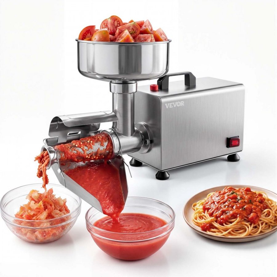VEVOR Electric Tomato Strainer 250W Food Mill and Sauce Maker 90 kg/H, Commercial Grade For Apple Sauce, Strawberry and Blueberry Jam, Stainless Steel Tomato Milling Press Machine, Large Hopper