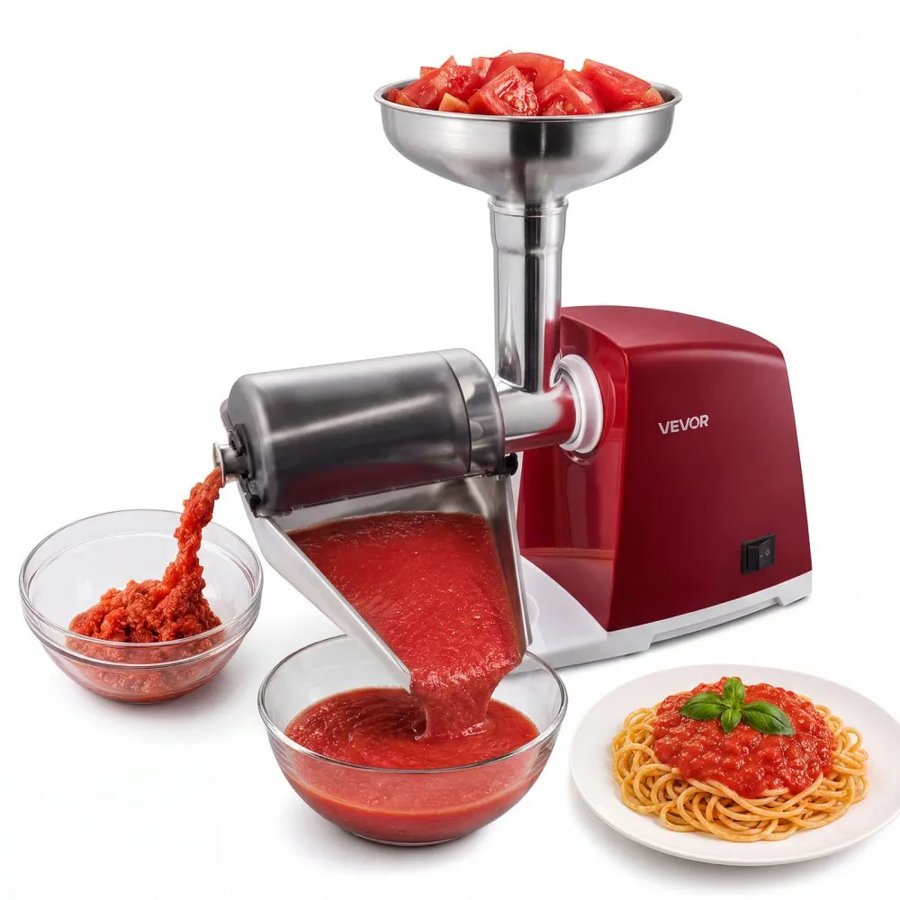 VEVOR Electric Tomato Strainer 800W Max (Rated Power: 150W) Sauce Maker, 40 kg/H For Purees, Strawberry, Salsa, Stainless Steel Tomato Food Mill Press Machine, 1mm, 1.5mm, 3mm & 6mm Screens, Red