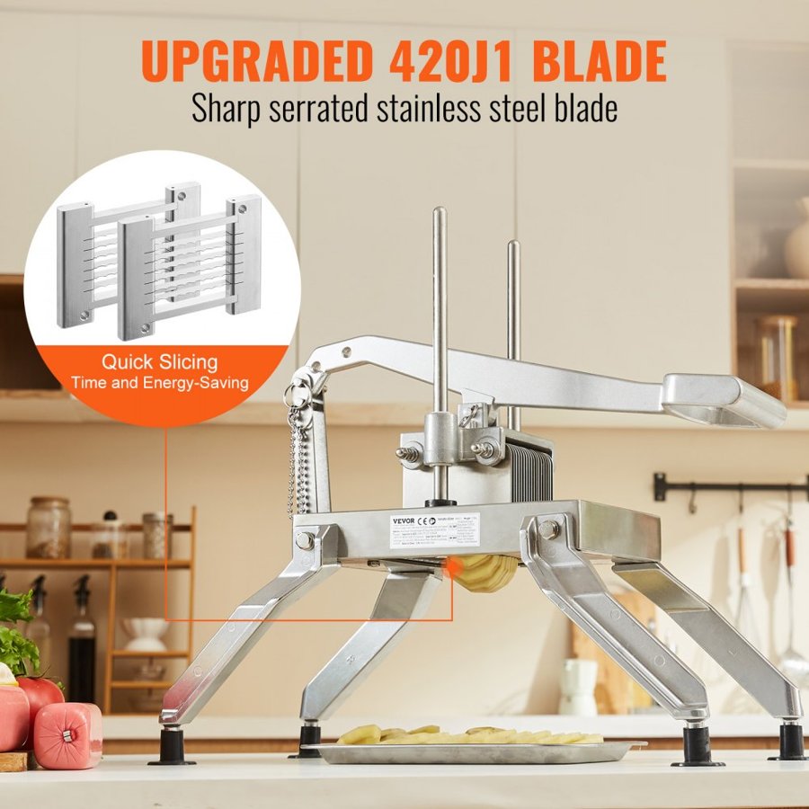 VEVOR Commercial Vegetable Slicer, 3/8 and 3/16 inch Tomato Slicer, Stainless Steel and Aluminum Alloy Vegetable Cutter Slicer, Manual Tomato Slicer with Non-slip Feet, for Tomatoes, Onions, Potatoes