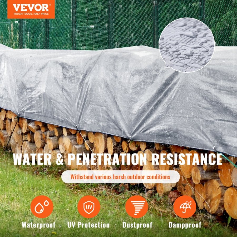 VEVOR Tarp Waterproof 487.7 x 609.6 cm, Plastic Poly Tarp Cover 0.25 mm, Multi Purpose Tear UV and Temperature Resistant Outdoor Tarpaulin with High Durability Reinforced Grommets (Silver/Brown)