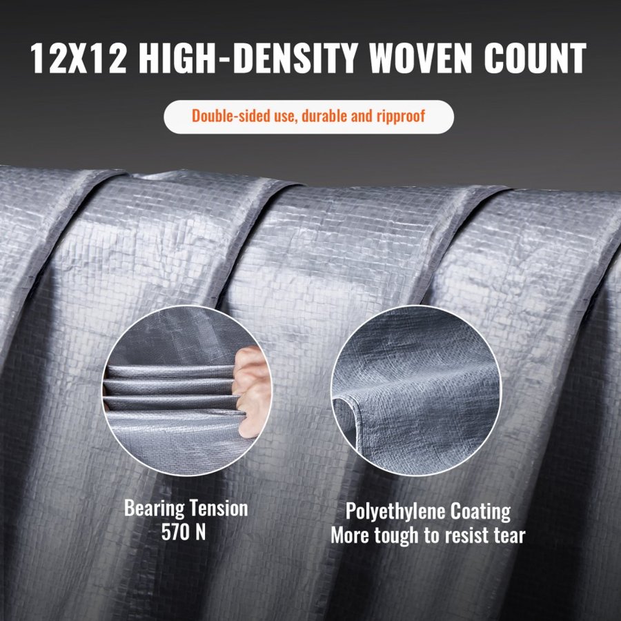 VEVOR Tarp Waterproof 609.6 x 914.4 cm, Plastic Poly Tarp Cover 0.25 mm, Multi Purpose Tear UV and Temperature Resistant Outdoor Tarpaulin with High Durability Reinforced Grommets (Silver/Brown)