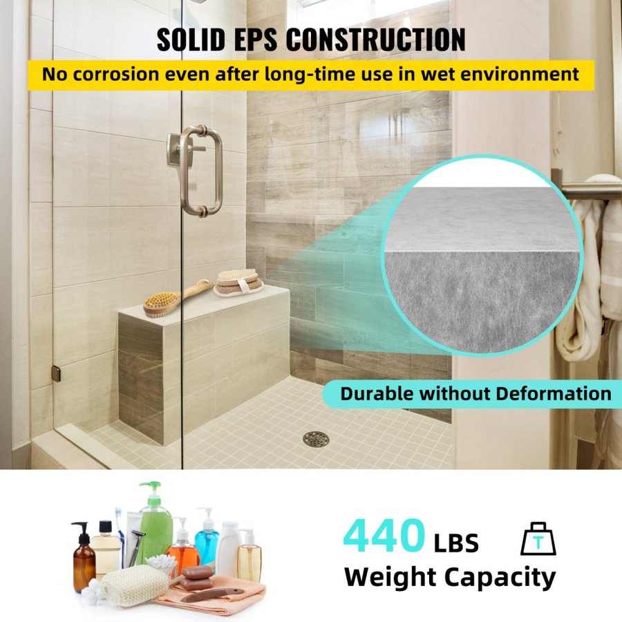 VEVOR Tile Shower Seat, 47.2" x 16" x 20" Ready To Tile Shower Seat, Factory Waterproof & 100% Leak Proof Tileable Shower Corner Seat, 440 lbs Load-bearing Rectangular Board Shower Bench