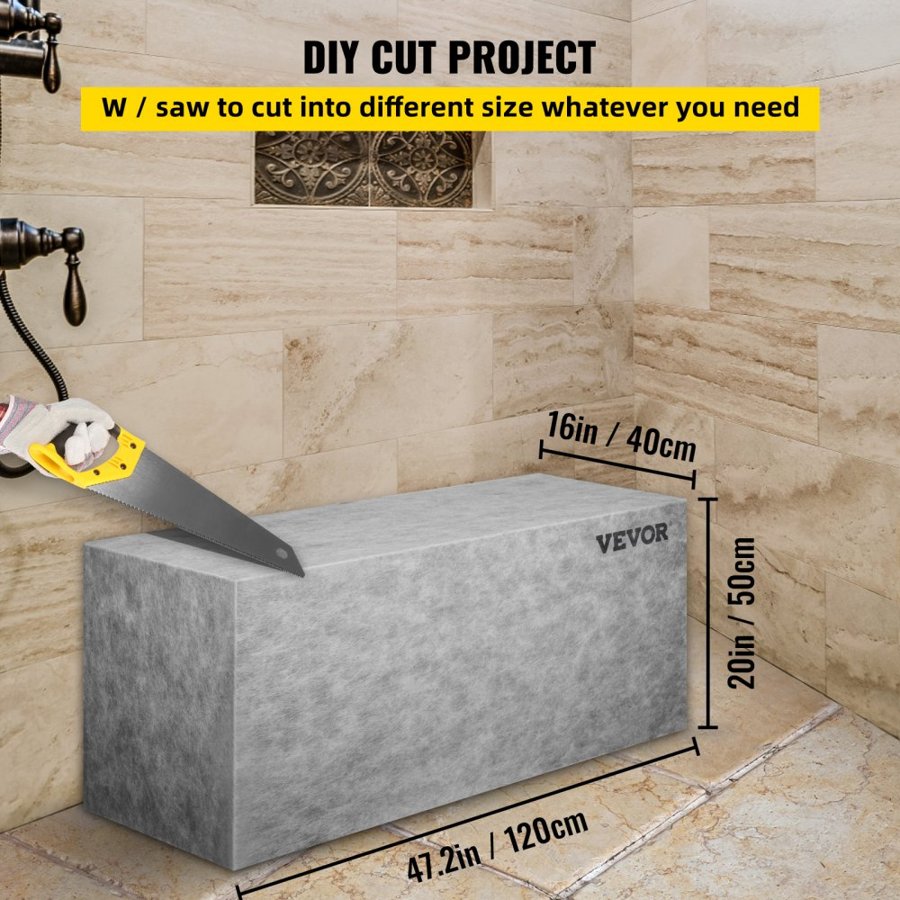 VEVOR Tile Shower Seat, 47.2" x 16" x 20" Ready To Tile Shower Seat, Factory Waterproof & 100% Leak Proof Tileable Shower Corner Seat, 440 lbs Load-bearing Rectangular Board Shower Bench