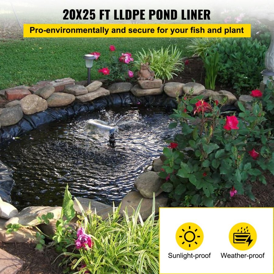 VEVOR LLDPE Pond Liner 6 x 7.6 m, Pond Liner 20 Mil, Fish Pond Liners for Waterfall, Pond and Fish Ponds