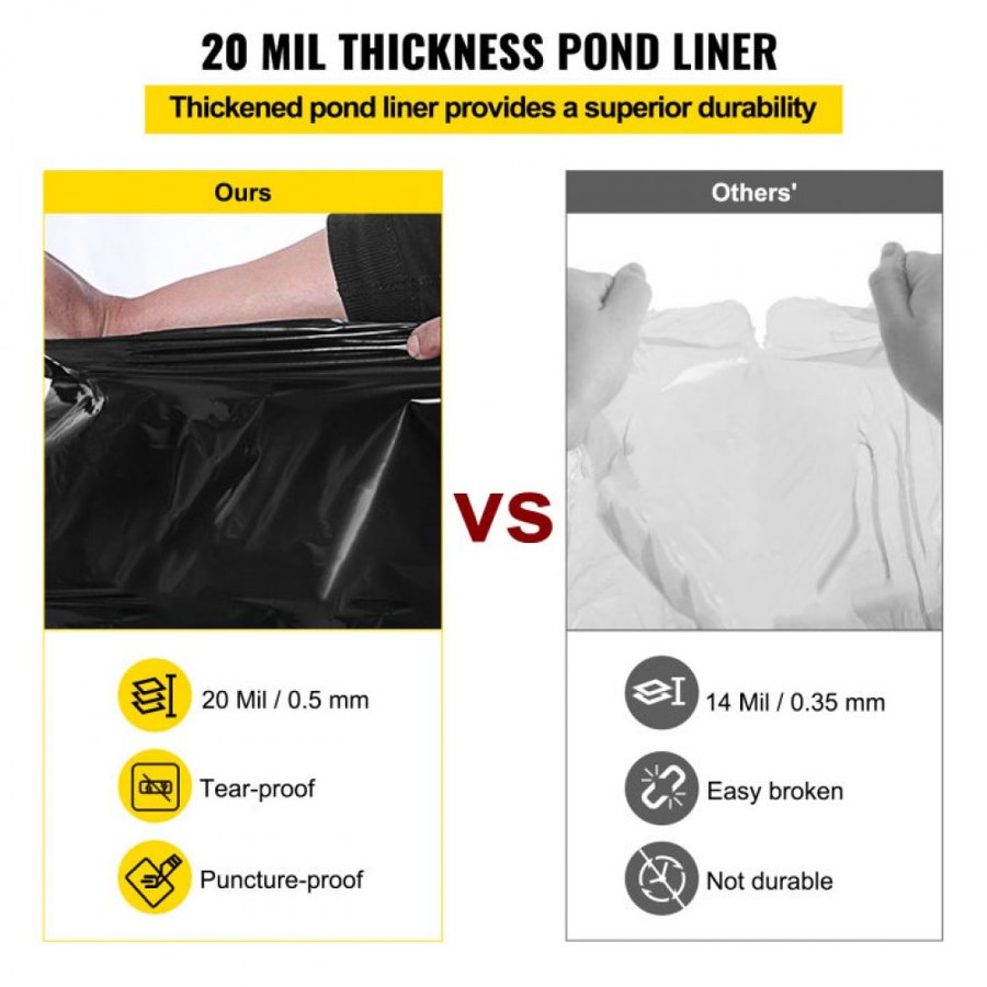 VEVOR LLDPE Pond Liner 6 x 7.6 m, Pond Liner 20 Mil, Fish Pond Liners for Waterfall, Pond and Fish Ponds