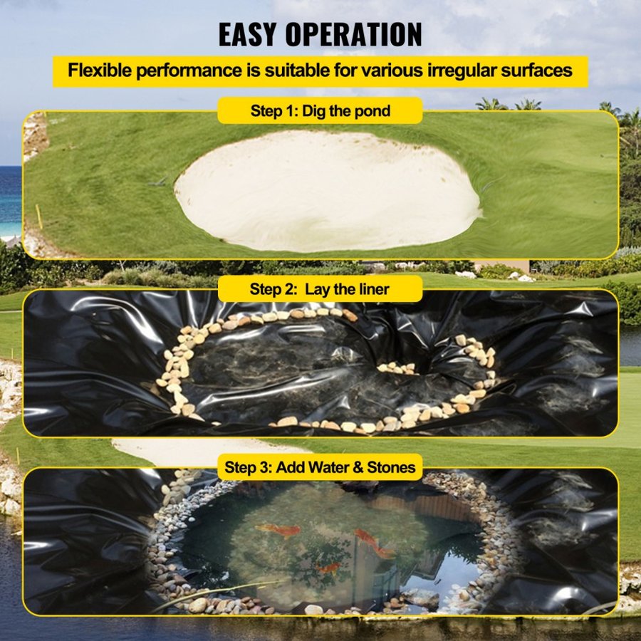 VEVOR LLDPE Pond Liner 6 x 7.6 m, Pond Liner 20 Mil, Fish Pond Liners for Waterfall, Pond and Fish Ponds