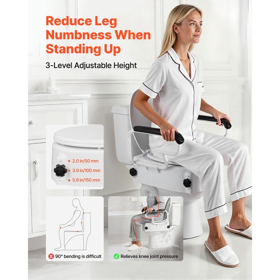 VEVOR Toilet Lift Seat With Handles – 300 Lbs, 4 In, 3-Level