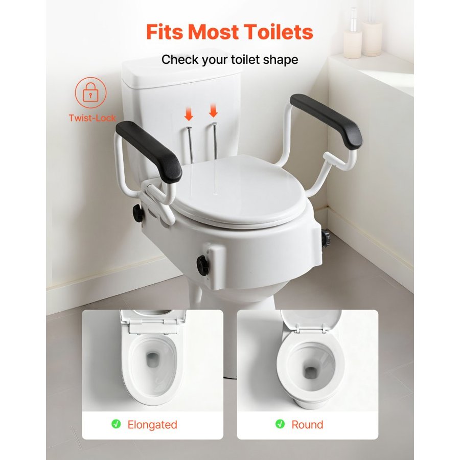 VEVOR Toilet Lift Seat With Handles – 300 Lbs, 4 In, 3-Level