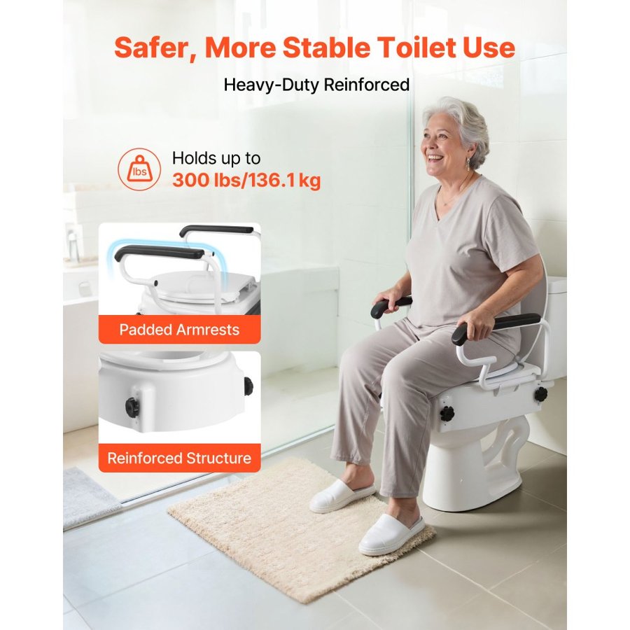 VEVOR Toilet Lift Seat With Handles – 300 Lbs, 4 In, 3-Level